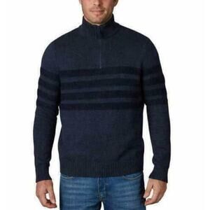 Tahari Mock Neck 1/4 Zip Pullover Sweater Long Sleeves Blue Stripe Men's Large